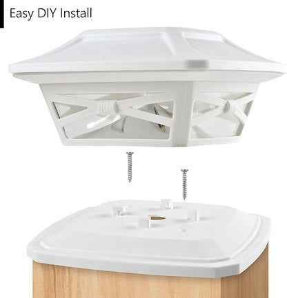 Davinci Lighting Flexfit Solar Outdoor Post Cap Lights - Includes Bases for 4x4 5x5 6x6 Wooden Posts - Bright LED Light - Pearl White (12 Pack)