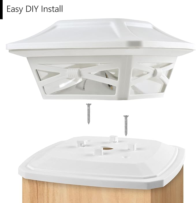 Davinci Lighting Flexfit Solar Outdoor Post Cap Lights - Includes Bases for 4x4 5x5 6x6 Wooden Posts - Bright LED Light - Pearl White (2 Pack)