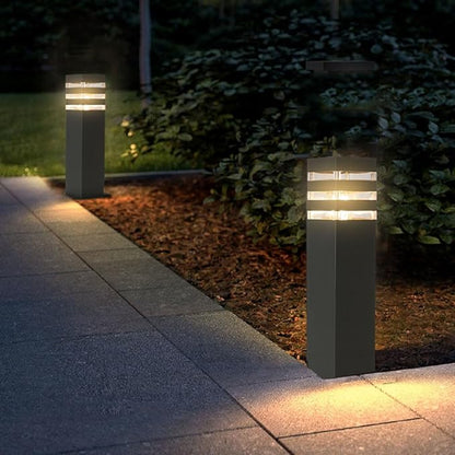 SLAWA 15In Pathway Lights Black E26 Outdoor Landscape Path Lighting Aluminum Walkway Bollard Lights Modern Landscape Sideway Post Lantern IP65 Waterproof Patio Porch Exterior Floor Lamp with Bulb