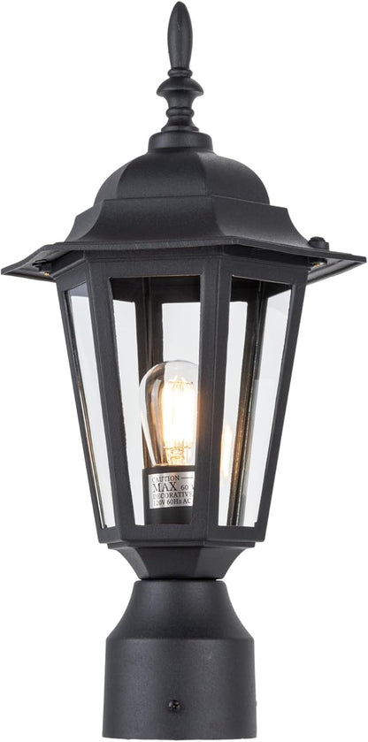 LIT-PaTH 16 Inch Outdoor Lamp Post Light Fixture, Exterior Pole Lantern with Clear Glass, Hardwired Aluminum Post Lighting for Driveway Garden Yard, Matte Black, 1-Pack