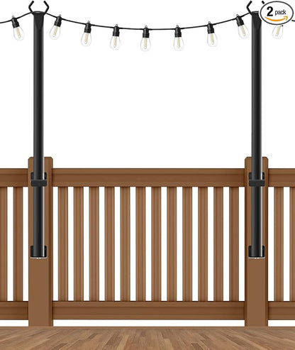 2 Pack 5Ft String Light Poles,Outside String Lights,Outdoor Light Poles,Metal Poles Stand for Patio,Backyard,Deck