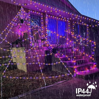 YEGUO Halloween Lights Battery Operated, 2 Pack Each 33ft 100 LED Orange and Purple String Lights Outdoor Waterproof, Green Wire Fairy Christmas Light Indoor with Remote