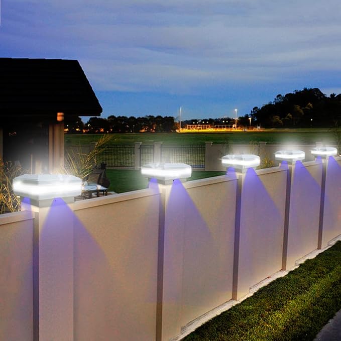 Sumaote 4x4 Solar Post Cap Light, 52 LEDs 160 Lumen Outdoor Deck Lights for 4x4 Wooden Posts, IP65 Waterproof 6000K Daylight White Decorative Lighting for Fence Porch Garden, White Shell, 4 Pack