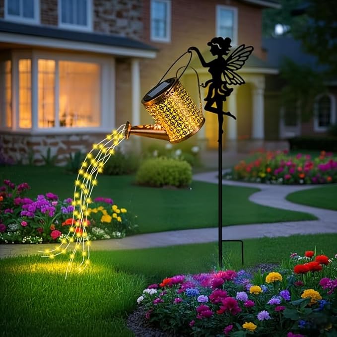 Solar Watering Can Light Garden Decorations Outdoor Weatherproof Shower Lights - Large Retro Metal Lantern Hanging Star Flashing Led Fairy Art Decorative Lamp for Gifts for Mom Grandma Women Birthday