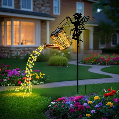 Solar Watering Can Light Garden Decorations Outdoor Weatherproof Shower Lights - Large Retro Metal Lantern Hanging Star Flashing Led Fairy Art Decorative Lamp for Gifts for Mom Grandma Women Birthday