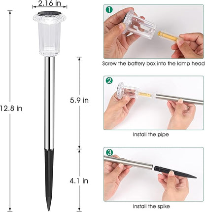 Solar Outdoor Lights, 10 Pack Waterproof Stainless Steel Solar Stake Lights for Pathway Garden Yard Path Walkway Driveway Lawn Patio Outside Decor, Cool White