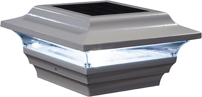 Classy Caps SL211W 4x4 Imperial Solar Post Cap, White–High-Performance LED Lights, Durable Cast Aluminum, Warm and Cool Light Modes, Fits 4"x4" or 3.5"x3.5" Posts, Ideal for Decks, Fences(Pack of 6)