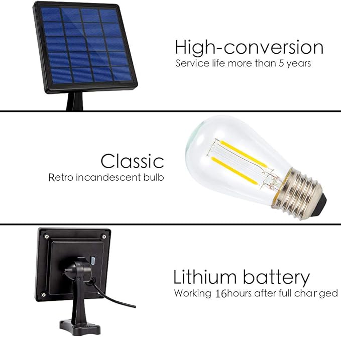 Solar Lights Outdoor Dusk to Dawn Shed Light 9.8FT Extension Cable Solar Powered Bulb Pendant Waterproof for Indoor, Chicken Coop, Porch, Gazebo (Warm White)