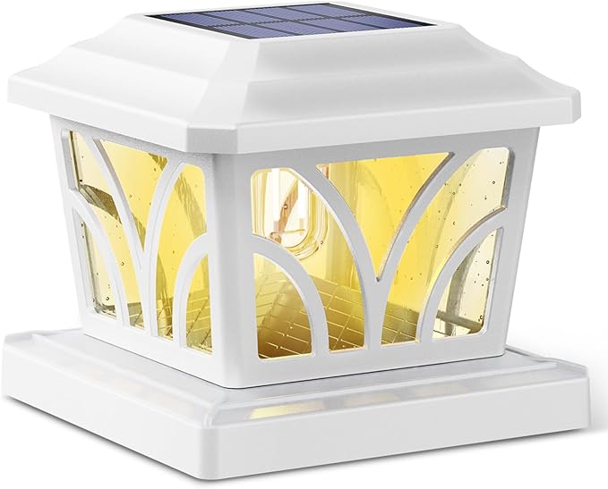 SIEDiNLAR Solar Post Cap Lights Outdoor, Aluminum Glass 2 Modes 20 Lumens Edison LED Bulbs for 4x4 5x5 6x6 Vinyl/Wooden Posts Deck Fence Patio Decor, Warm White/Cool White Lighting 1 Pack (White)