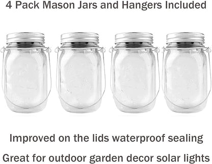Solar Lantern Mason Jar Hanging Lights,4 Pack 30 Led Fairy Firefly Starry String Jar Lights (Mason Jars/Hangers Included),for Mason Jar Patio Garden Lanterns Wedding Table Decor Light