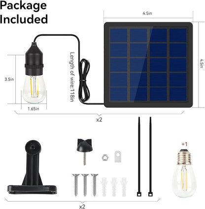 Solar Light Bulb Dusk to Dawn Solar Lights Indoor Waterproof 3000K with Cable 9.8FT Portable Hanging Pendant for Replacement DIY, Chicken Coop, Outdoor 2 Pack