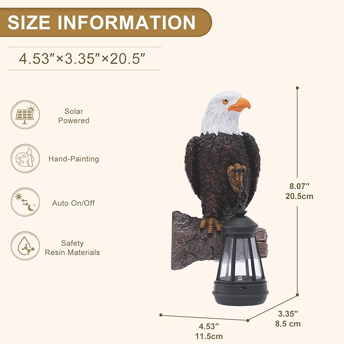 Eagle Tree Hugger with Solar Lantern - Resin Eagle Statue for Outdoor Garden Decor - Ideal Eagle Housewarming & Birthday Gifts for Grandma Mom Women