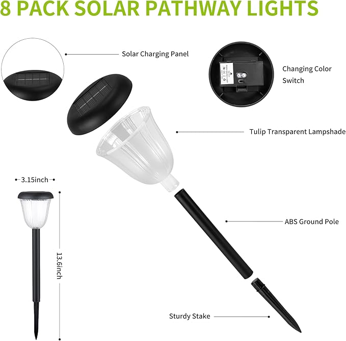 8-Pack Solar Path Lights, Outdoor Yard LED