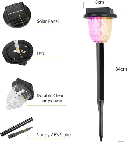 echosari 6 Pack Color Changing Solar Lights Outdoor Pathway, Dynamic Pattern Multicolor & Warm White Waterproof Solar Garden Lights Path Lights for Landscape Driveway Walkway Lawn