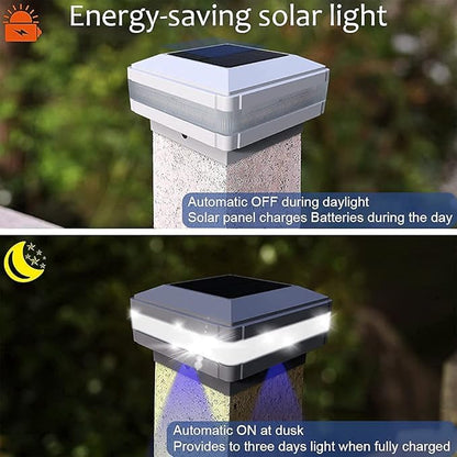 Sumaote 4x4 Solar Post Cap Light, 52 LEDs 160 Lumen Outdoor Deck Lights for 4x4 Wooden Posts, IP65 Waterproof 6000K Daylight White Decorative Lighting for Fence Porch Garden, White Shell, 4 Pack