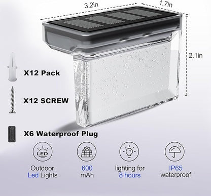 TIJNN Solar Deck Lights Outdoor Waterproof (6 Pack) – LED Solar Fence Lighting for Steps, Stairs, Railing, Patio & Backyard – Wireless Auto Dusk to Dawn Warm White Decor