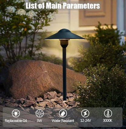 Low Voltage Pathway Lights,Cast Aluminum Landscape Lighting Path Light Garden Driveway Walkway Lighting 12-24V Replaceable G4 LED Bulb Wire Connectors Included 2-Pack Black Finish Round Hat