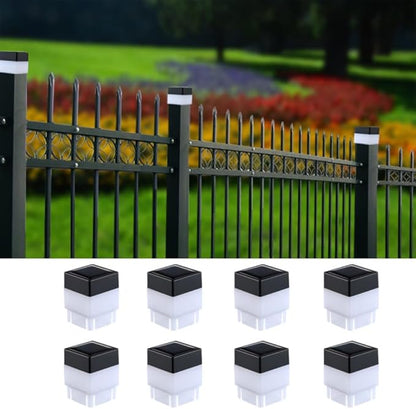 Fence Lights Solar Powered Solar LED Fence Post Cap 2In x 2In(5cm x 5cm) for Wrought Iron, Aluminum, Garden & Outdoor (White Light, 8)