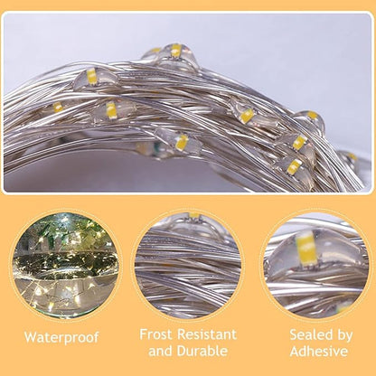 Twinkle Star Christmas Fairy Lights Battery Operated, 33ft 100 LED Waterproof Silver Wire String Light, Remote Control & 8 Modes Indoor Outdoor Xmas Tree Wedding Party Decorations, Multicolor, 1 Pack