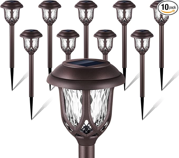 Warm White Solar Pathway Lights 10-Pack, Walkway LED