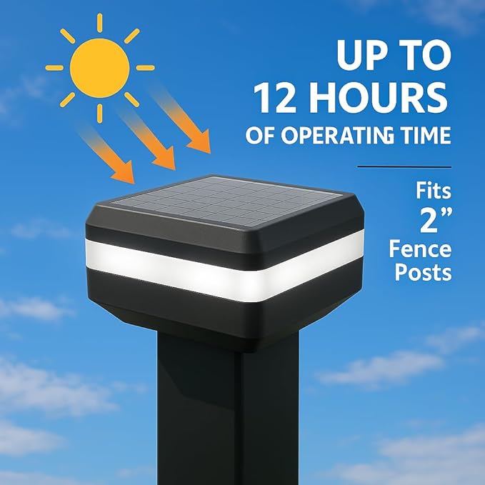 4 Pack Solar Post Cap Lights for 2x2 inch Aluminum, Wrought Iron, and Garden/Pool Fences, Warm White, Cool White, and Selectable RGB Colors with Built-in Color-Changing Holiday/Party Mode!