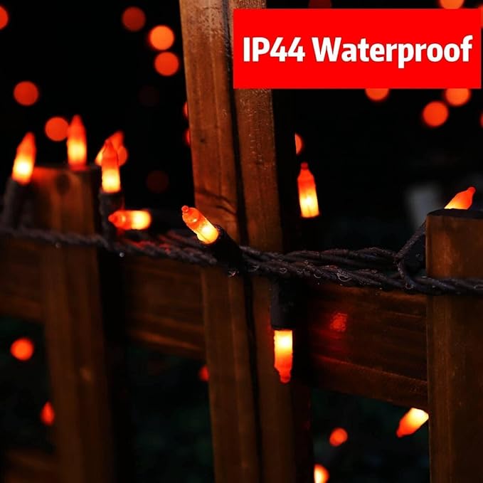 LAMPHOME Orange Halloween Light, 100 Count 20FT String Light,120V UL Certified Orange String Lights, Plug in Brown Wire Fall Lights Waterproof for Spooky Thanksgiving Party Decor