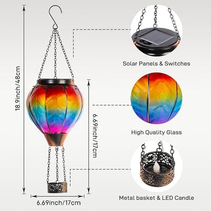 Starsoul Hot Air Balloon Solar Lantern with Candle Holder Flickering Flame Hanging Garden Light Waterproof Glass Solar Lanterns Outdoor Waterproof Decorative for Lawn Porch Tree Yard