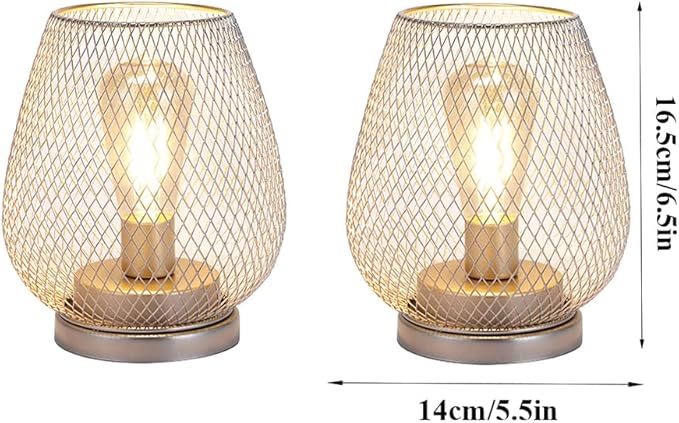 JHY DESIGN Set of 2 Metal Cage LED Lantern Battery Powered Cordless Accent Light with LED Great for Weddings Parties Patio Events for Indoors Outdoors(Silver)