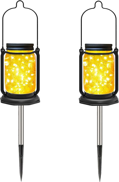 Solar Mason Jar Lights,2 Pack 30 Led Starry Fairy String Hanging Mason Jar Lantern Lights,Solar Lanterns for Outdoor Patio Party Garden Yard Wedding Decor (Mason Jars/Handles Included)