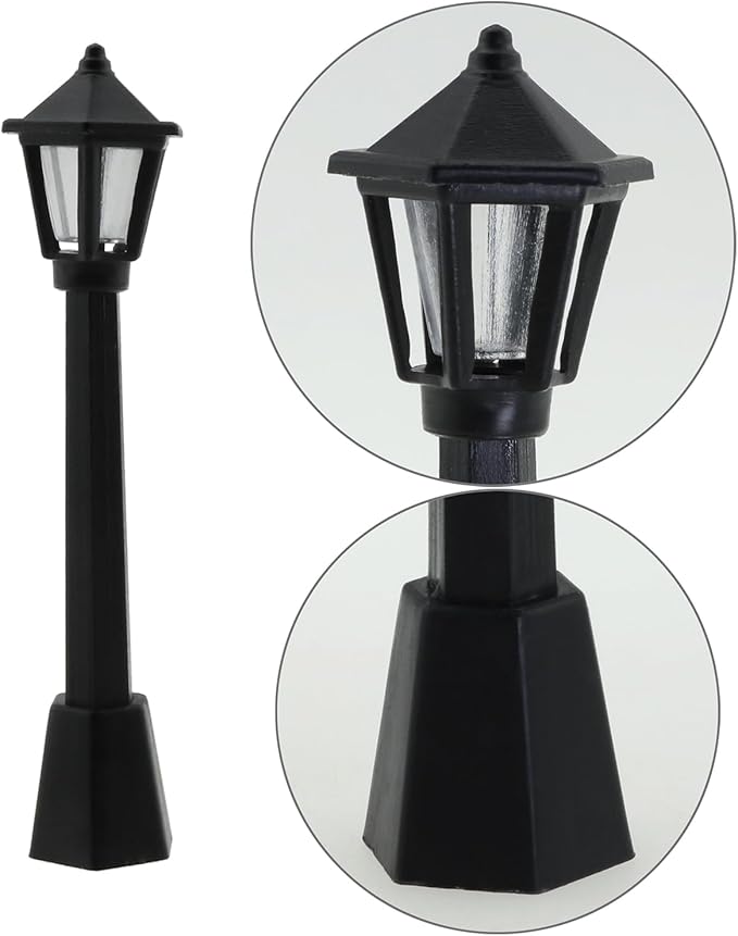 10pcs Mini Lamppost Black Plastic Miniature Railway Train Lamp Post Lights Street Light Model