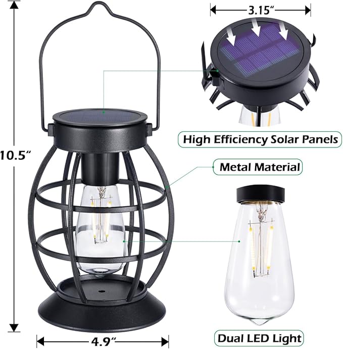 LeiDrail Solar Lantern Outdoor Hanging Solar Lights Metal LED Waterproof Christmas Lanterns Solar Powered Landscape Decor for Table Garden Yard Patio Pathway Porch 2 Pack
