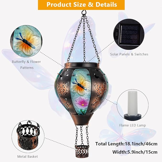Butterfly Solar Porch Lanterns, Charming Waterproof LED