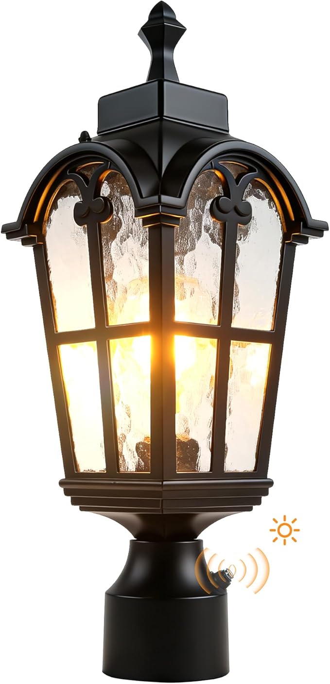 Dawn to Dusk Sensor Outdoor Post Lights Waterproof Post Light Fixture Outdoor Anti-Rust Waterproof Exterior Lamp Post Lighting for Front Door Yard Pathway Driveway Fence