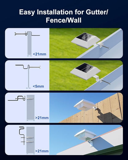 8 Pack Solar Powered Gutter Lights Outdoor Decorative Waterproof 12 LEDs Yard Lamp for Fence, Railing, Outside Wall, Deck, Garden, Path, Backyard, Walkway, Patio, No Drilling Installation (Warm White)