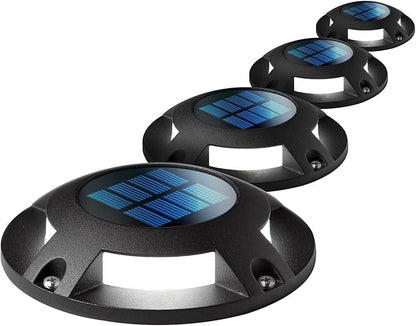 Home Zone Security 4 Packs Solar Deck Light Outdoor 40 Lumens Total Waterproof Weather Resistant, Auto On Sensor Fence Light, Durable Aluminum Plastic Case for Decor Step Pathway Garden