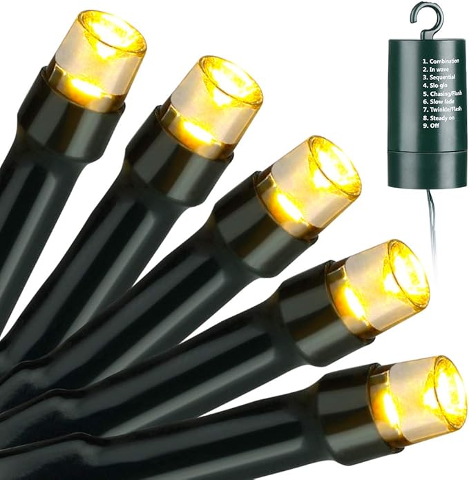Joomer Battery Christmas Lights, 33ft 100LED Fairy Lights Battery Operated Timer 8 Modes Waterproof for Outdoor Home Garden Party Holiday Christmas Trees Decoration (Warm White)