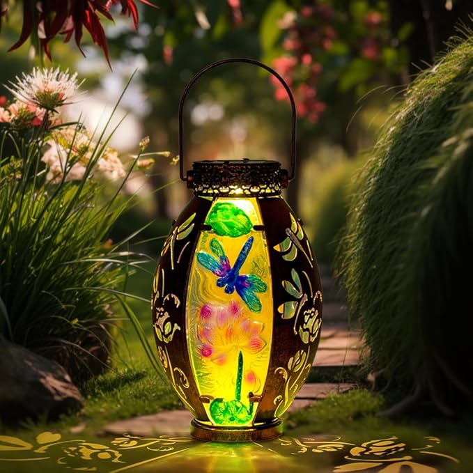 VEWOGARDEN Dragonfly Solar Lanterns Outdoor Waterproof Hanging Solar Lantern Decorative Outdoor LED Lantern Lights for Patio Yard Table Garden Decor