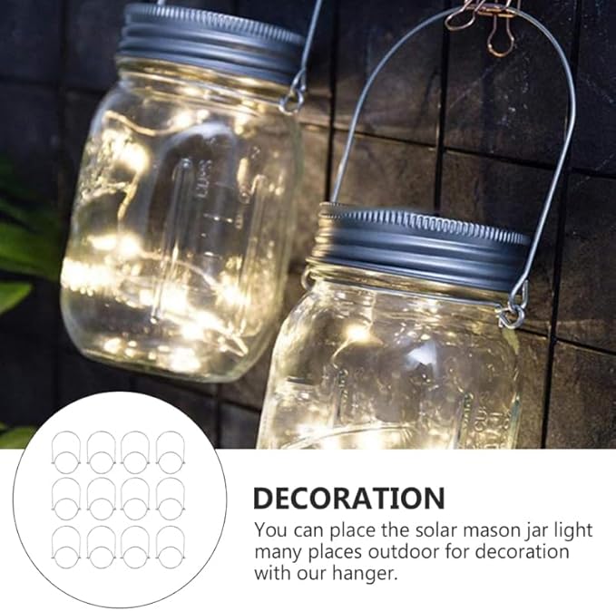 Solar Mason Jar Lamp Hangers - 12 Pack Outdoor Solar Powered Jar Light Holders with Handle for Hanging Bottles Creative Wall Mounted Lanterns for Garden Patio Lawn Balcony Decor