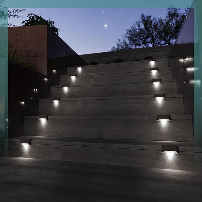GIGALUMI 12 Pcs Solar Deck Lights, Bronze Finished Waterproof Led Solar Lamp for Outdoor Pathway, Yard, Patio, Stairs, Step and Fences (Cool White)