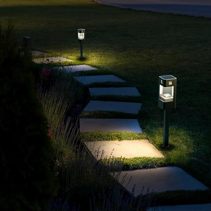 Infinity X1 Solar Path & Motion Security Lights (2-Pack) – 500 Lumens Motion Activated, 50 Lumens Dusk-to-Dawn, IPX4 Weatherproof, 360° Detection, Outdoor LED Stake Lights for Yard, Walkway & Garden
