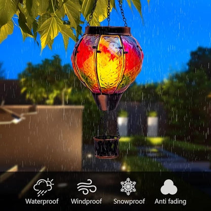 STARSOUL Solar Hot Air Balloon Lantern with Flickering Flame, Colorful Hanging Solar Lantern Outdoor Waterproof, Hot Air Balloon Solar Light Decorations for Garden Yard Lawn Porch Porch Backyard