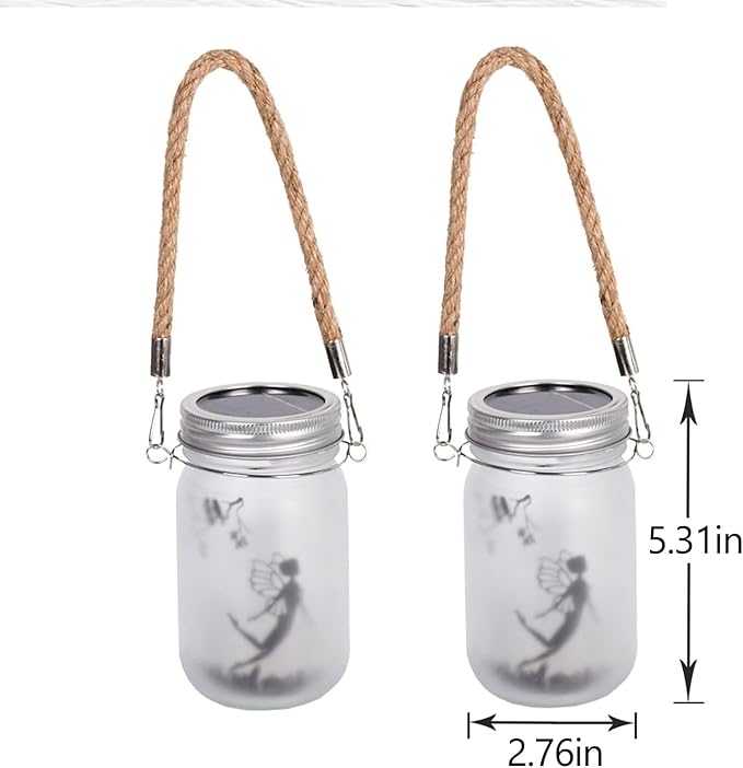 2 Pack Solar Fairy Lantern for Garden Decorations, Christmas Decorations Lights Hanging Lamp Frosted Glass Jar for Home Yard Patio Lawn Party Decor Mothers Day Gifts for Woman Mom Grandma(Colorful)