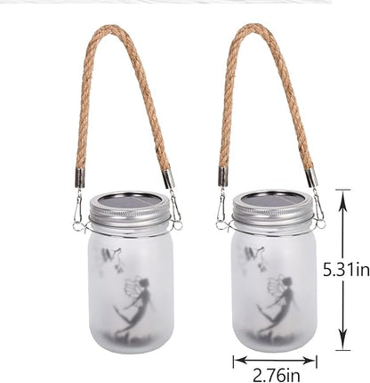 2 Pack Solar Fairy Lantern for Garden Decorations, Christmas Decorations Lights Hanging Lamp Frosted Glass Jar for Home Yard Patio Lawn Party Decor Mothers Day Gifts for Woman Mom Grandma(Colorful)