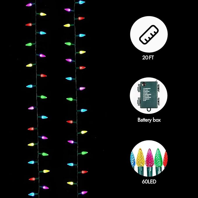 Christmas Porch String Lights, 20ft 60 LED Waterproof