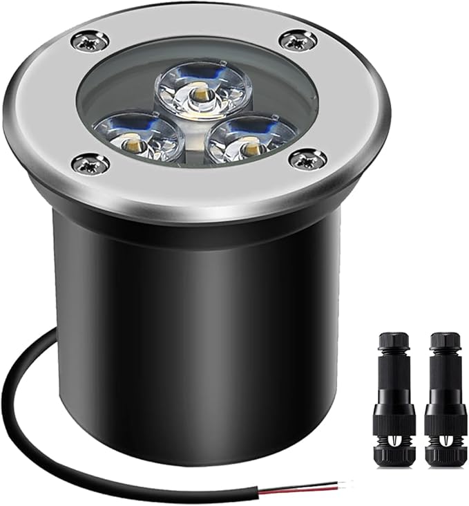 3W Low Voltage Landscape Lighting Well Lights Landscape LED in Ground Waterproof 12V-24V Low Voltage Outdoor in Ground Lights for Pathway Garden 1 Pack with Connectors