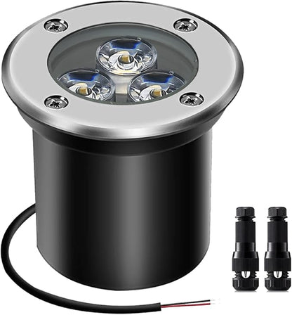 3W Low Voltage Landscape Lighting Well Lights Landscape LED in Ground Waterproof 12V-24V Low Voltage Outdoor in Ground Lights for Pathway Garden 1 Pack with Connectors