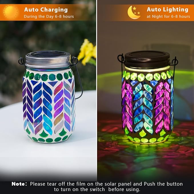 Stargarden Mosaic Solar Lantern ,Waterproof Outdoor Hanging Jar Lights, Mosaic Lights Solar Garden Decor for Patio Pathway Yard