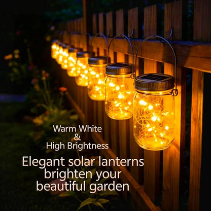 Cooo 12 Pack Gifts for Him Her Solar Lanterns Outdoor Waterproof Upgraded Crystal Glass Solar Mason Jar Lights 30 LED 215% Larger SolarPanel（Just a Little More,Get Double The Delight-Warm White）