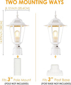 White Solar Post Lighting Fixture, Outdoor Post Lighting