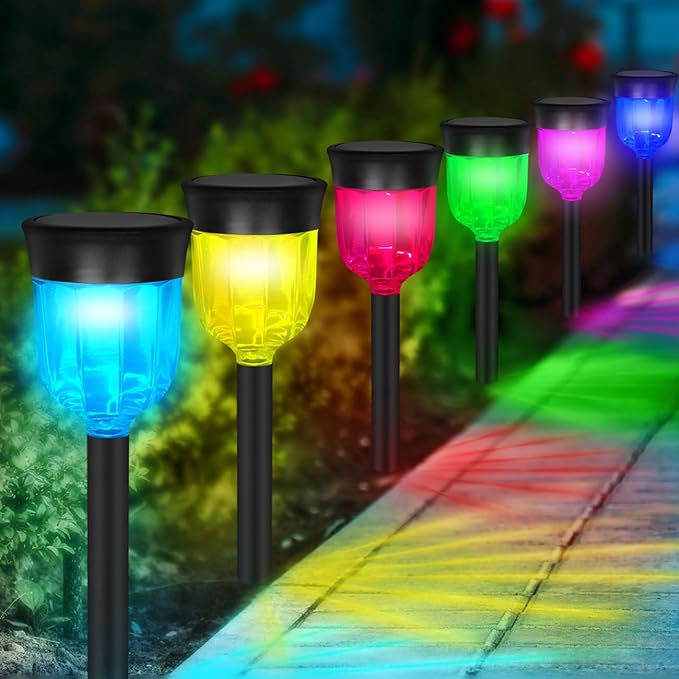 SMY Lighting Solar Outdoor Path Lights, Color Changing Waterproof IP65 Auto On/Off Solar Landscape Pathway LED Lights for Back Yard and Walkway Decorative
